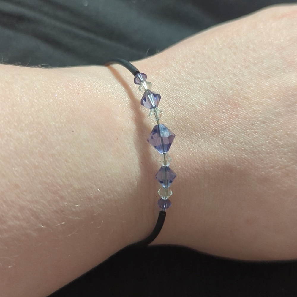 Purple and Clear Swarovski Crystal Beaded Flexible Wire Cuff Statement Bracelet
